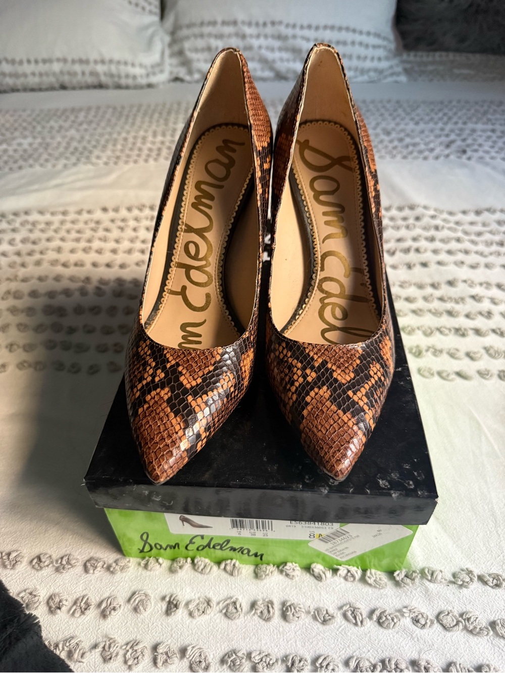 Sam Edelman Brown Snake-Print Pointed Pumps